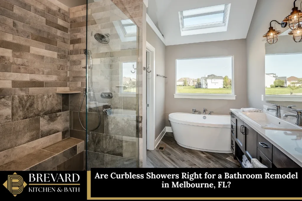 Curbless glass shower in a remodeled bathroom in Melbourne, FL