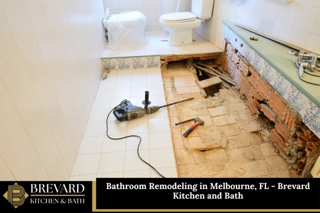 Bathroom floor torn up during a bathroom remodeling project in Melbourne, FL